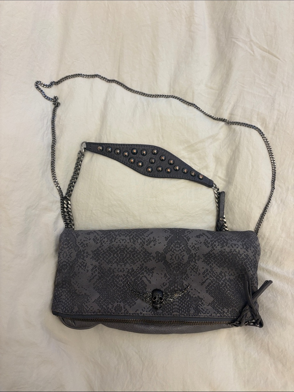 Studded Gray Skull Crossbody Bag